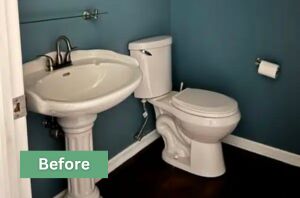 This half bath went from dark to dramatic